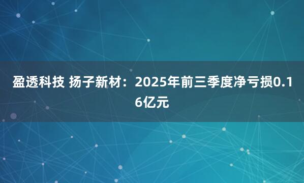盈透科技 扬子新材：2025年前三季度净亏损0.16亿元